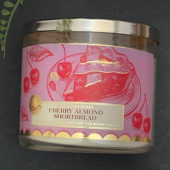 BBW Cherry Almond Shortbread Bath & Body Works 3 Wick Candle - Picture 5 of 10
